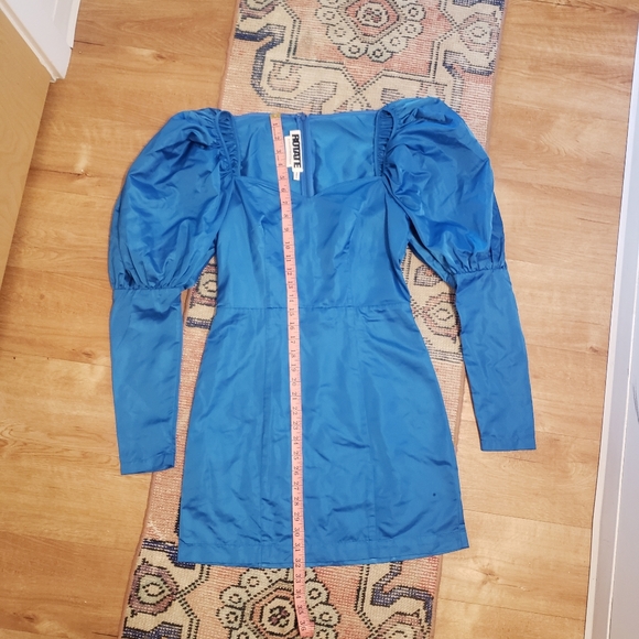 Blue Satin Puff Sleeve Dress - Picture 6 of 7